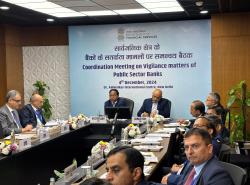 Department of Financial Services (DFS) organized a coordination meeting on vigilance matters of PSBs on 04.12.2024. Meeting was attended by Secretary (DFS), Director (CBI), Chairman, ABBFF, Chairman/MD & CEOs/CVOs of PSBs, officers from Government Departments such as MHA, DFS, DoPT along with RBI and CERSAI.