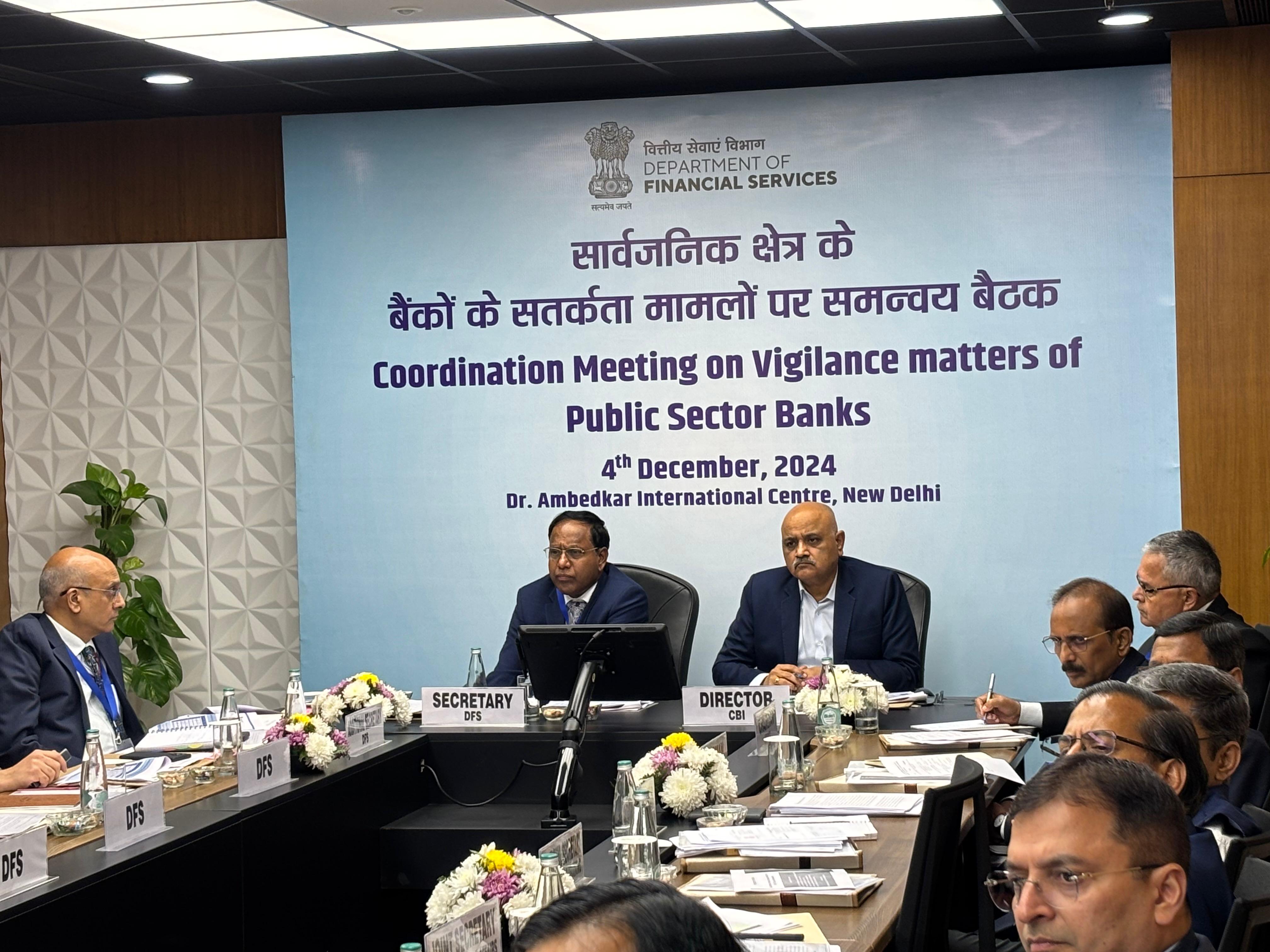 Department of Financial Services (DFS) organized a coordination meeting on vigilance matters of PSBs on 04.12.2024. Meeting was attended by Secretary (DFS), Director (CBI), Chairman, ABBFF, Chairman/MD & CEOs/CVOs of PSBs, officers from Government