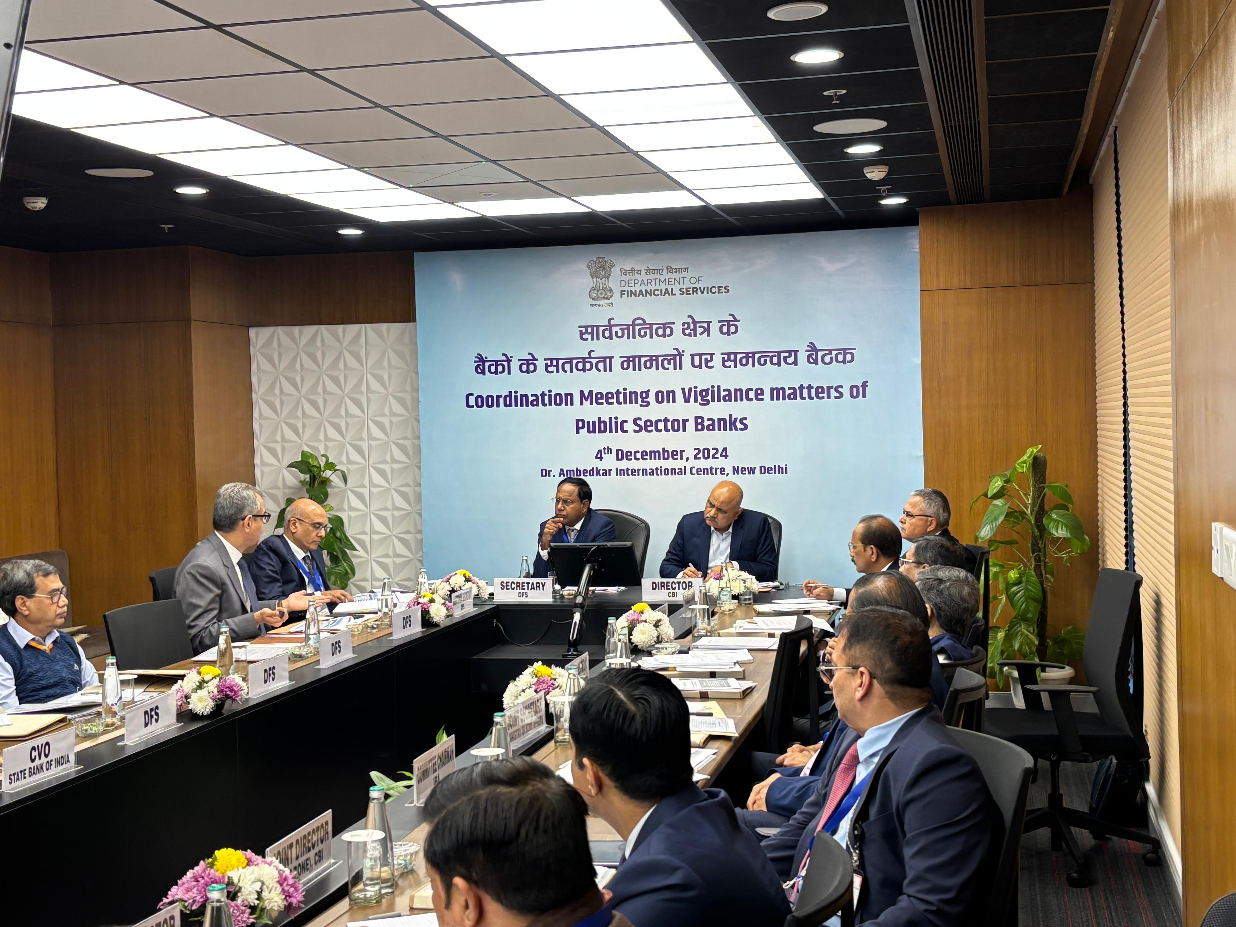 Department of Financial Services (DFS) organized a coordination meeting on vigilance matters of PSBs on 04.12.2024. Meeting was attended by Secretary (DFS), Director (CBI), Chairman, ABBFF, Chairman/MD & CEOs/CVOs of PSBs, officers from Government