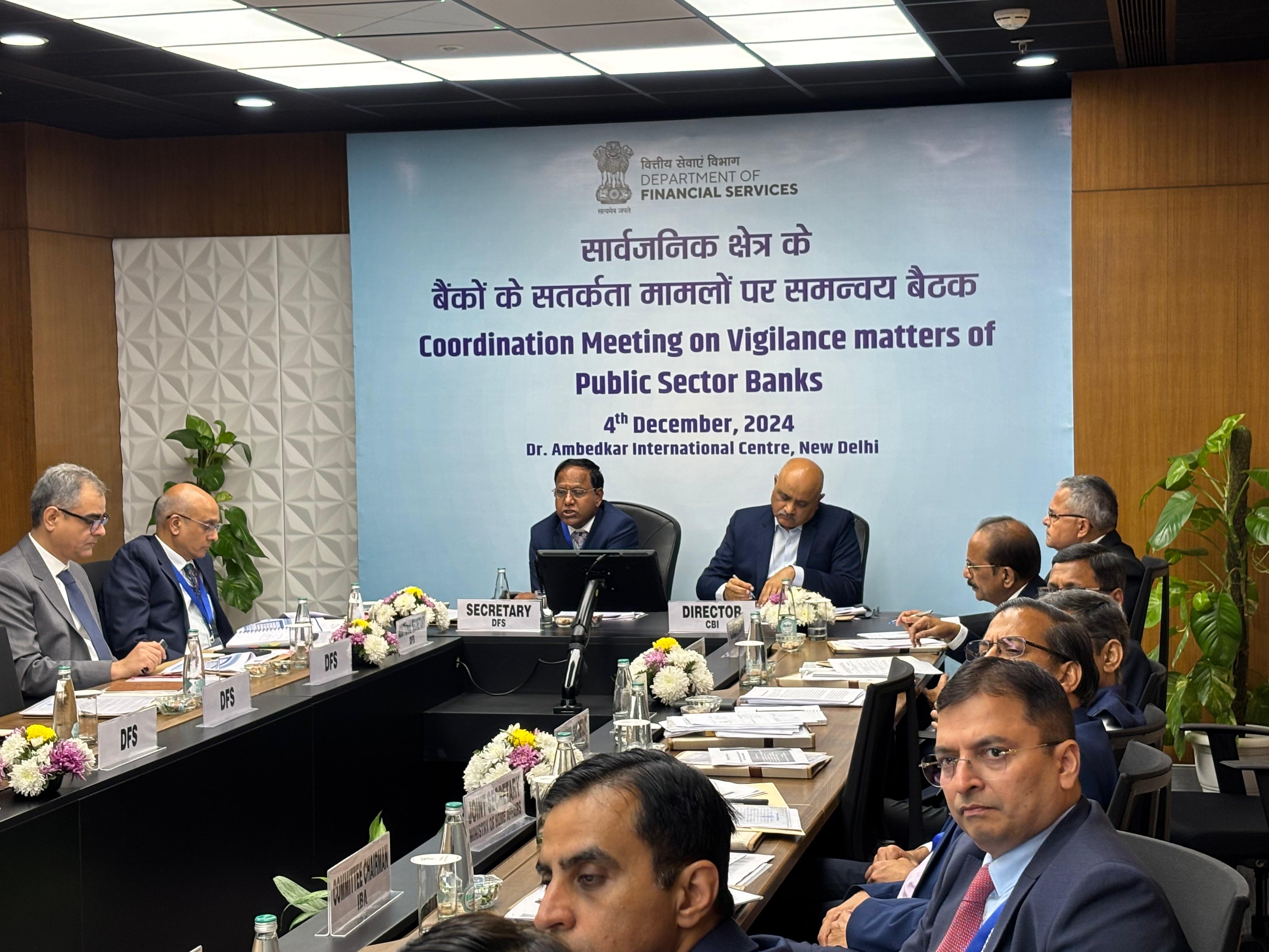 Department of Financial Services (DFS) organized a coordination meeting on vigilance matters of PSBs on 04.12.2024. Meeting was attended by Secretary (DFS), Director (CBI), Chairman, ABBFF, Chairman/MD & CEOs/CVOs of PSBs, officers from Government