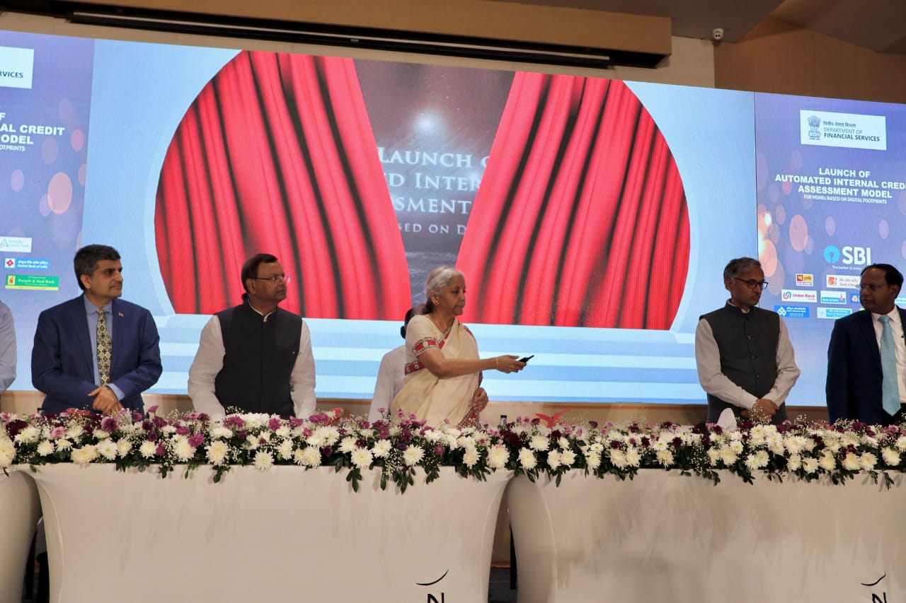 Smt @nsitharaman, along with Shri @mppchaudhary - Hon’ble Minister of State for Finance, launched the ‘New Credit Assessment Model’ based on the scoring of digital footprints of MSMEs during the post-budget interaction programme in Visakhapatnam, AP