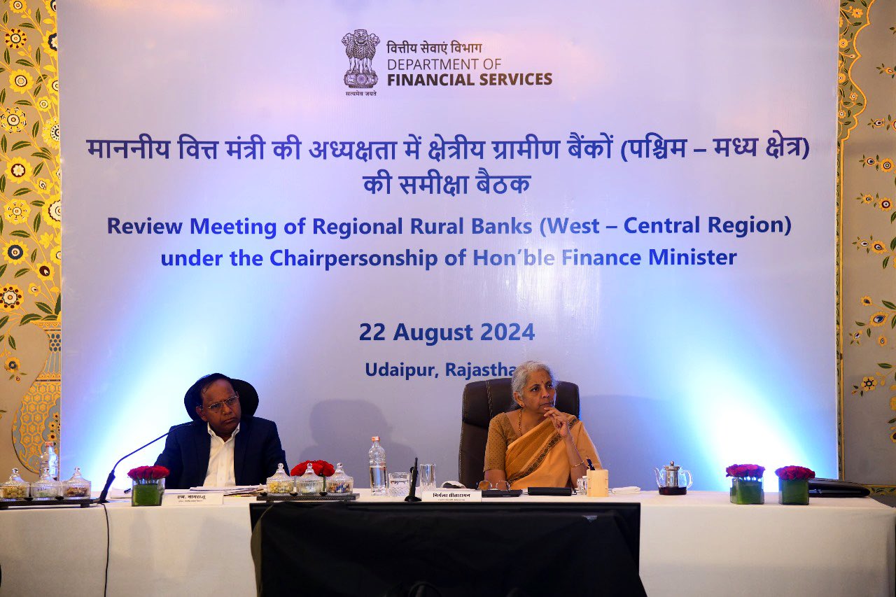 Union Finance Minister chairs meeting to review performance of nine Regional Rural Banks (RRBs) of Gujarat, Maharashtra, Madhya Pradesh, Chhattisgarh and Rajasthan, in Udaipur