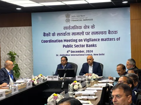 Department of Financial Services (DFS) organized a coordination meeting on vigilance matters of PSBs on 04.12.2024. Meeting was attended by Secretary (DFS), Director (CBI), Chairman, ABBFF, Chairman/MD & CEOs/CVOs of PSBs, officers from Government
