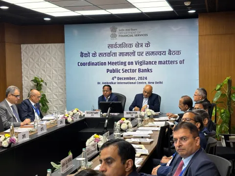 Department of Financial Services (DFS) organized a coordination meeting on vigilance matters of PSBs on 04.12.2024. Meeting was attended by Secretary (DFS), Director (CBI), Chairman, ABBFF, Chairman/MD & CEOs/CVOs of PSBs, officers from Government